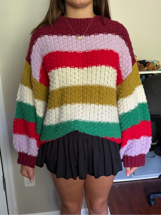 BiBi Sweaters - BiBi Multicolor Striped Chunky Crewneck Sweater Sz L Retro Trendy